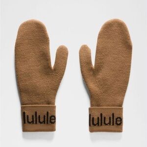 Lululemon Wordmark Merino Wool Mittens camel/ black size Medium/‎ Large NWT